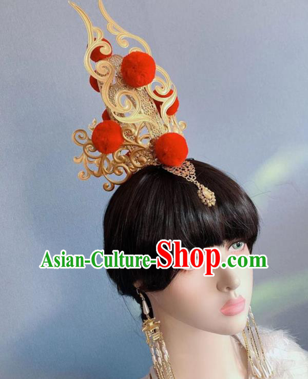 Chinese Handmade Classical Golden Hair Crown Ancient Empress Hanfu Hair Accessories for Women