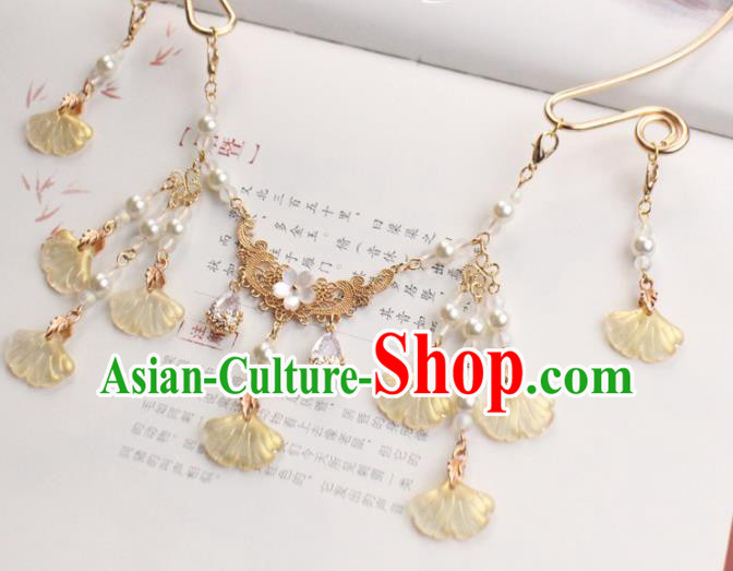 Chinese Traditional Hanfu Ginkgo Leaf Necklace Handmade Ancient Princess Necklet Accessories for Women