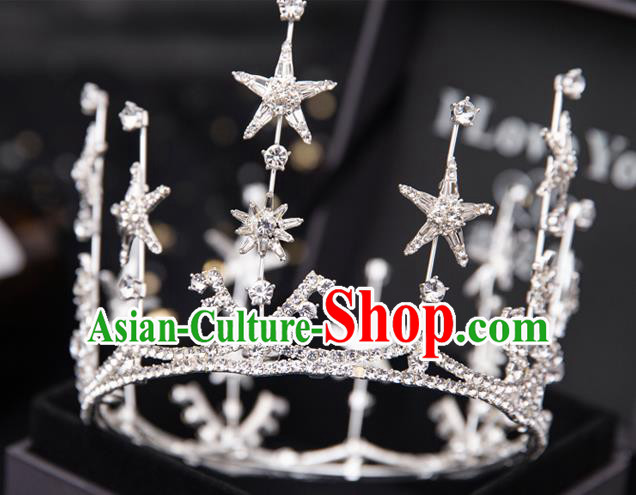 Top Handmade Wedding Bride Crystal Star Round Royal Crown Baroque Princess Hair Accessories for Women