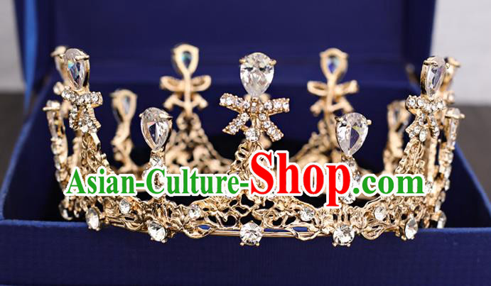 Top Handmade Wedding Bride Crystal Bowknot Golden Royal Crown Baroque Princess Hair Accessories for Women