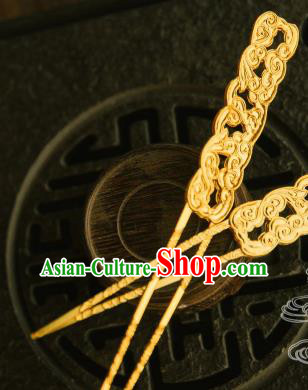 Chinese Traditional Tang Dynasty Court Golden Cloud Hairpins Handmade Ancient Royal Empress Hair Accessories for Women