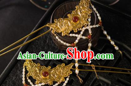 Chinese Traditional Tang Dynasty Court Pearls Tassel Hairpins Handmade Ancient Royal Empress Hair Accessories for Women