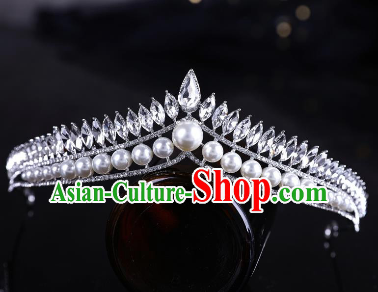 Top Handmade Wedding Bride Pearls Zircon Royal Crown Baroque Princess Hair Accessories for Women