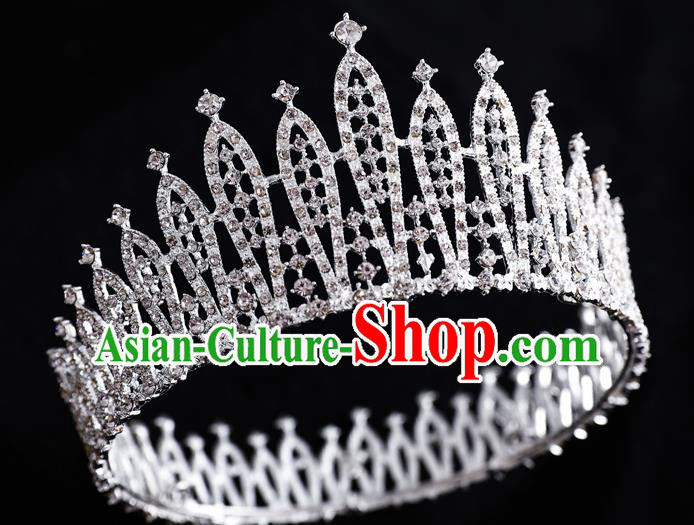 Top Handmade Wedding Bride Crystal Round Royal Crown Baroque Princess Hair Accessories for Women