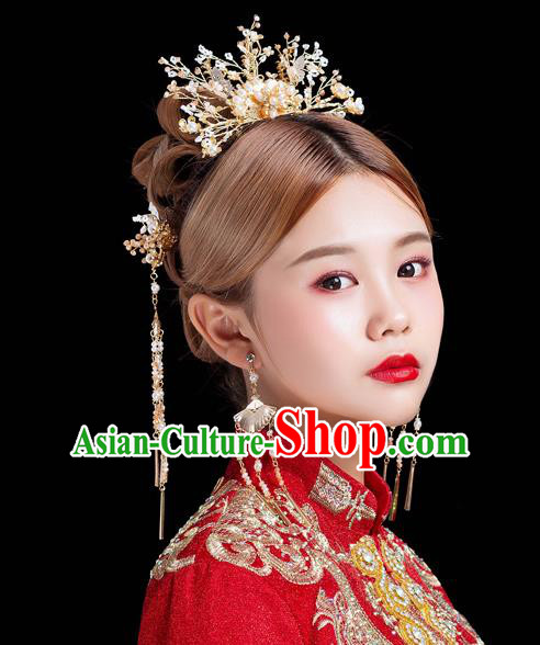 Traditional Handmade Chinese Wedding Pearls Hair Comb Hairpins Ancient Bride Hair Accessories for Women