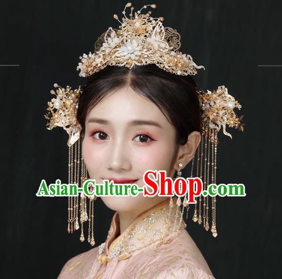 Traditional Handmade Chinese Wedding Opal Flower Hair Comb Hairpins Ancient Bride Hair Accessories for Women