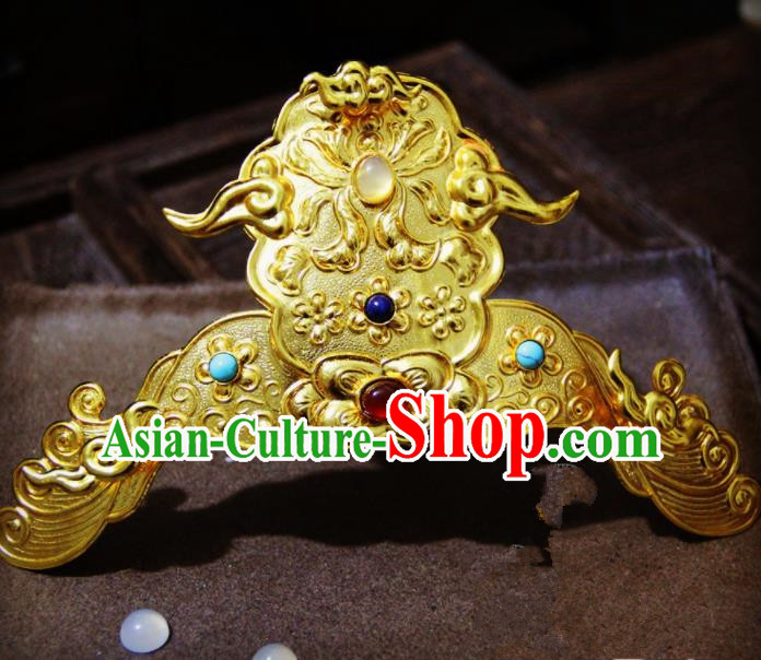 Chinese Traditional Tang Dynasty Court Golden Hair Crown Hairpins Handmade Ancient Royal Empress Hair Accessories for Women
