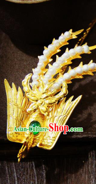 Chinese Traditional Qing Dynasty Golden Phoenix Hairpins Handmade Ancient Royal Empress Hair Accessories for Women