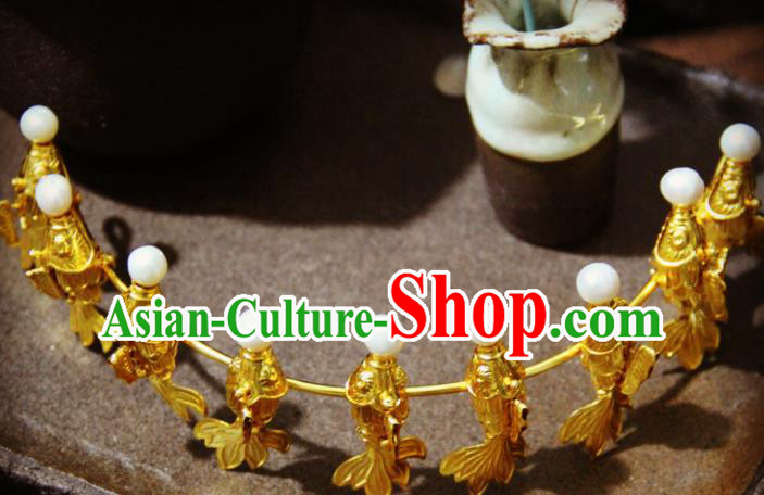 Chinese Traditional Tang Dynasty Golden Fishes Hairpins Handmade Ancient Royal Empress Hair Accessories for Women