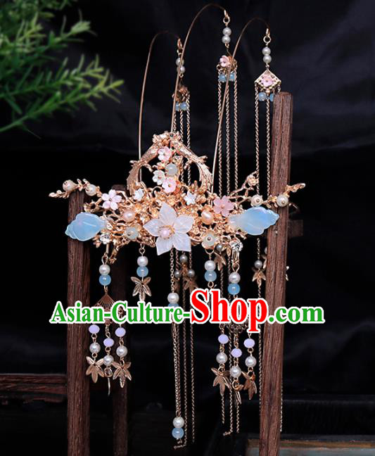 Traditional Chinese Ming Dynasty Tassel Phoenix Coronet Hairpins Handmade Ancient Princess Hair Accessories for Women