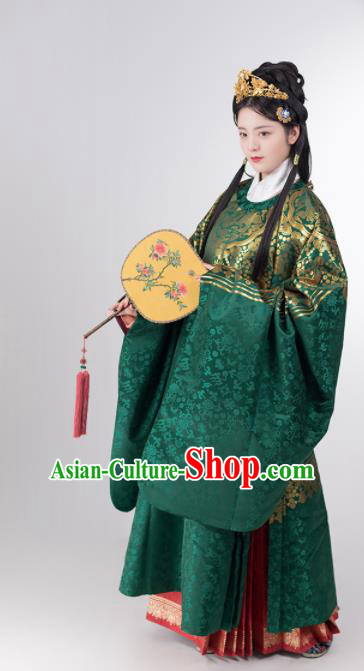 Traditional Chinese Ming Dynasty Infanta Green Hanfu Dress Ancient Duchess Historical Costumes for Women