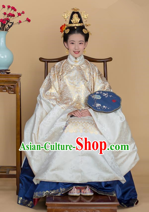Traditional Chinese Ancient Infanta White Hanfu Dress Ming Dynasty Duchess Historical Costumes for Women