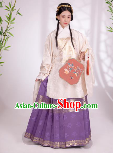 Traditional Chinese Ancient Patrician Female White Silk Blouse and Skirt Ming Dynasty Royal Infanta Historical Costumes for Women