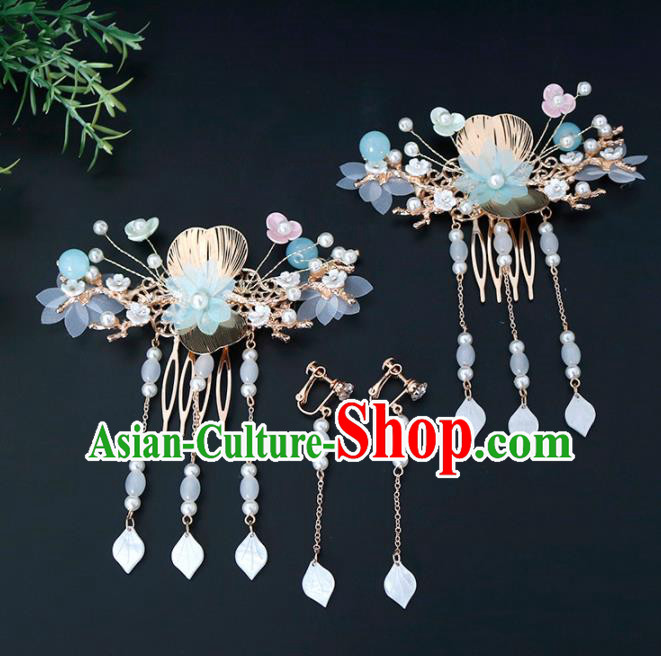 Traditional Chinese Hanfu Silk Hair Combs Handmade Ancient Princess Hair Accessories Complete Set for Women