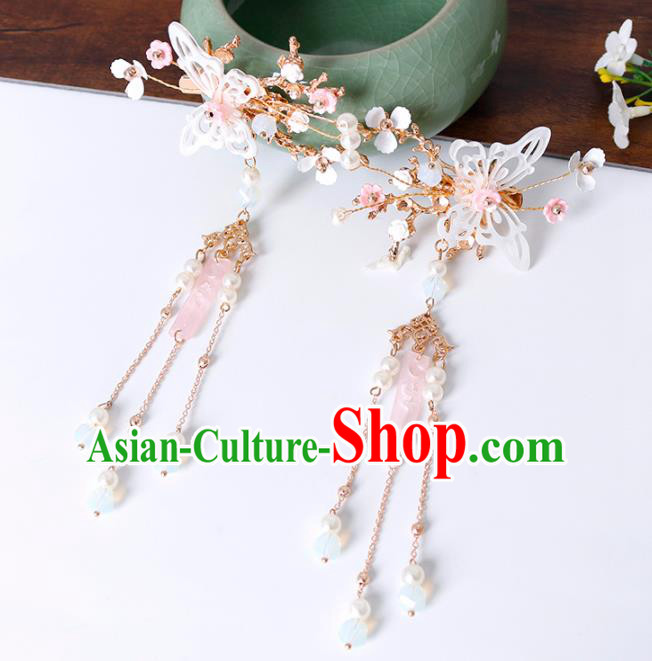 Traditional Chinese Hanfu Shell Butterfly Tassel Hair Claws Handmade Ancient Princess Hair Accessories for Women