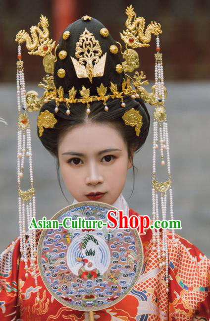 Traditional Chinese Ming Dynasty Empress Phoenix Coronet Dragon Hairpins Ancient Court Queen Hair Accessories for Women