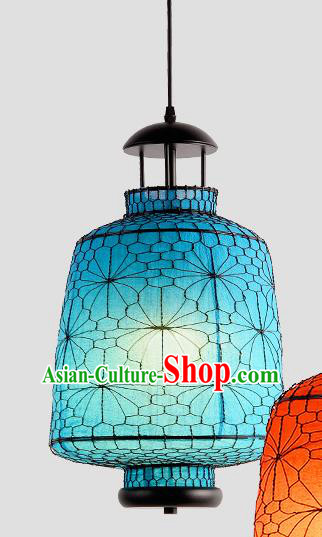 Chinese Traditional Iron Blue Hanging Lantern Handmade Lamp Palace Lanterns