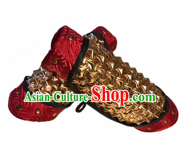 Traditional Chinese Ming Dynasty Imperial Guards Red Bracer Handmade Ancient Swordsman Wrist Guard for Men
