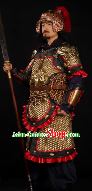 Traditional Chinese Song Dynasty General Helmet and Armour Ancient Soldier Costume for Men