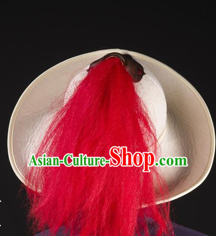 Traditional Chinese Song Dynasty Swordsman White Hat Ancient Soldier Headwear for Men
