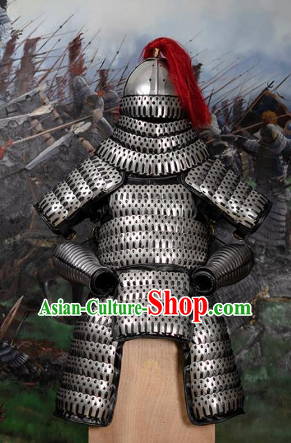 Traditional Chinese Song Dynasty General Grey Body Armour Ancient Soldier Costume for Men