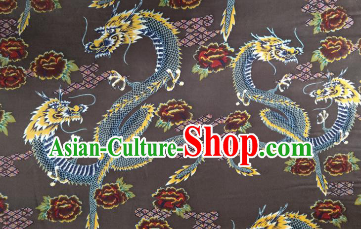 Chinese Traditional Dragon Peony Pattern Brown Silk Fabric Mulberry Silk Fabric Hanfu Dress Material