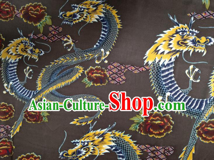 Chinese Traditional Dragon Peony Pattern Brown Silk Fabric Mulberry Silk Fabric Hanfu Dress Material