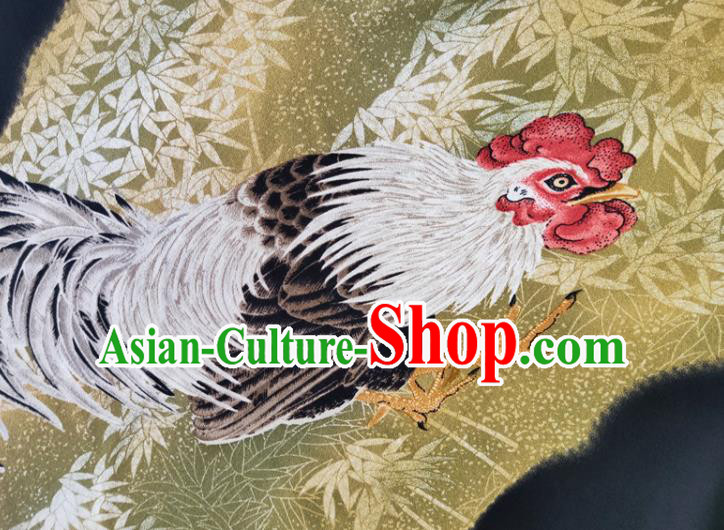 Chinese Traditional Rooster Bamboo Pattern Black Silk Fabric Mulberry Silk Fabric Hanfu Dress Material