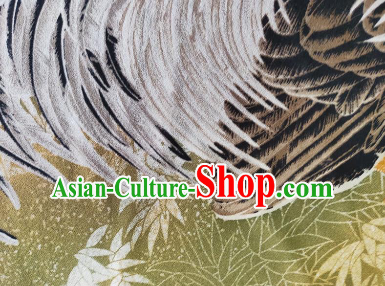 Chinese Traditional Rooster Bamboo Pattern Black Silk Fabric Mulberry Silk Fabric Hanfu Dress Material