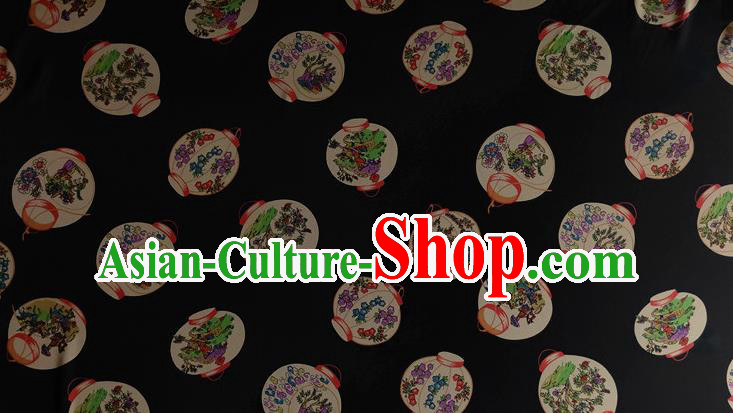 Chinese Traditional Lanterns Pattern Black Silk Fabric Mulberry Silk Fabric Hanfu Dress Material