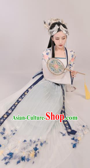 Chinese Ancient Goddess Embroidered Dress Traditional Tang Dynasty Royal Princess Costume for Women