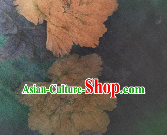 Chinese Traditional Peony Pattern Green Silk Fabric Mulberry Silk Fabric Hanfu Dress Material