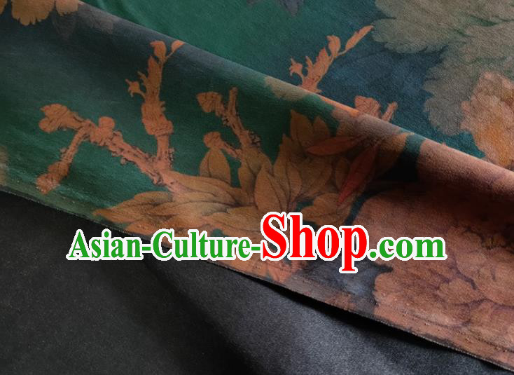 Chinese Traditional Peony Pattern Green Silk Fabric Mulberry Silk Fabric Hanfu Dress Material
