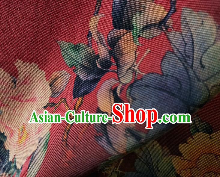 Chinese Traditional Peony Flowers Pattern Red Silk Fabric Mulberry Silk Fabric Hanfu Dress Material