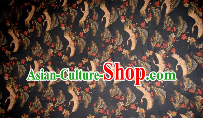 Chinese Traditional Cranes Plum Pattern Navy Silk Fabric Mulberry Silk Fabric Hanfu Dress Material