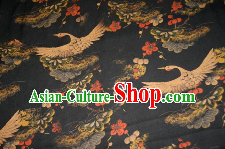 Chinese Traditional Cranes Plum Pattern Navy Silk Fabric Mulberry Silk Fabric Hanfu Dress Material