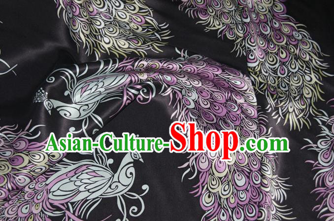 Chinese Traditional Peacock Pattern Black Silk Fabric Mulberry Silk Fabric Hanfu Dress Material