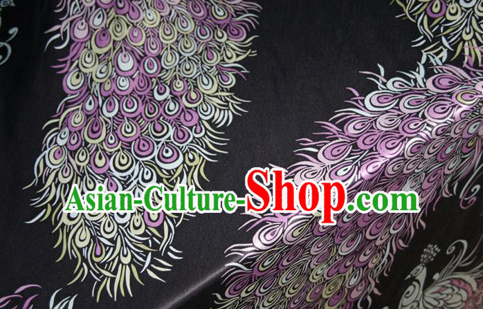 Chinese Traditional Peacock Pattern Black Silk Fabric Mulberry Silk Fabric Hanfu Dress Material