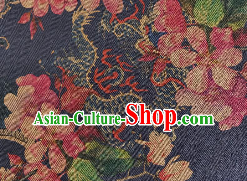 Chinese Traditional Dragon Phoenix Pattern Navy Silk Fabric Mulberry Silk Fabric Hanfu Dress Material