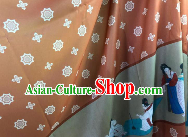 Chinese Traditional Classical Pattern Brown Chiffon Fabric Silk Fabric Hanfu Dress Material