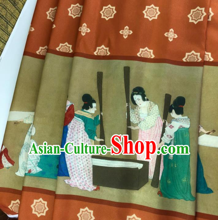 Chinese Traditional Classical Pattern Brown Chiffon Fabric Silk Fabric Hanfu Dress Material