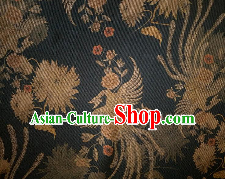 Chinese Traditional Phoenix Epiphyllum Pattern Black Silk Fabric Mulberry Silk Fabric Hanfu Dress Material
