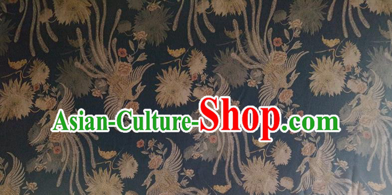 Chinese Traditional Phoenix Epiphyllum Pattern Black Silk Fabric Mulberry Silk Fabric Hanfu Dress Material