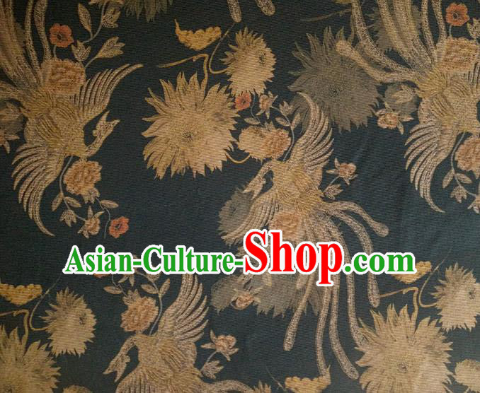 Chinese Traditional Phoenix Epiphyllum Pattern Black Silk Fabric Mulberry Silk Fabric Hanfu Dress Material