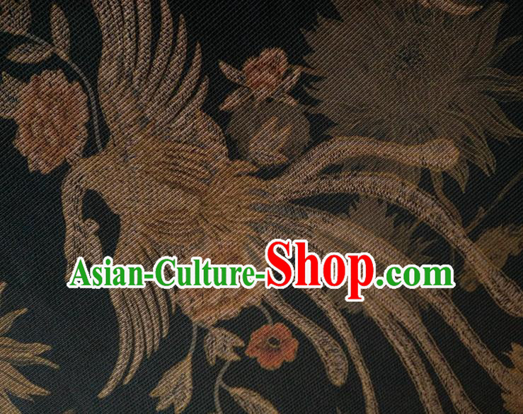 Chinese Traditional Phoenix Epiphyllum Pattern Black Silk Fabric Mulberry Silk Fabric Hanfu Dress Material