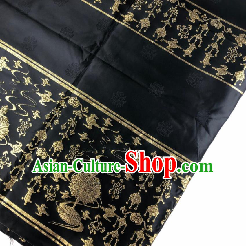 Chinese Traditional Censer Pattern Black Brocade Hanfu Fabric Silk Fabric Hanfu Dress Material