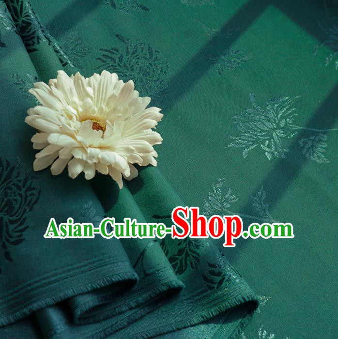 Chinese Traditional Chrysanthemum Pattern Atrovirens Satin Hanfu Fabric Silk Fabric Hanfu Dress Material