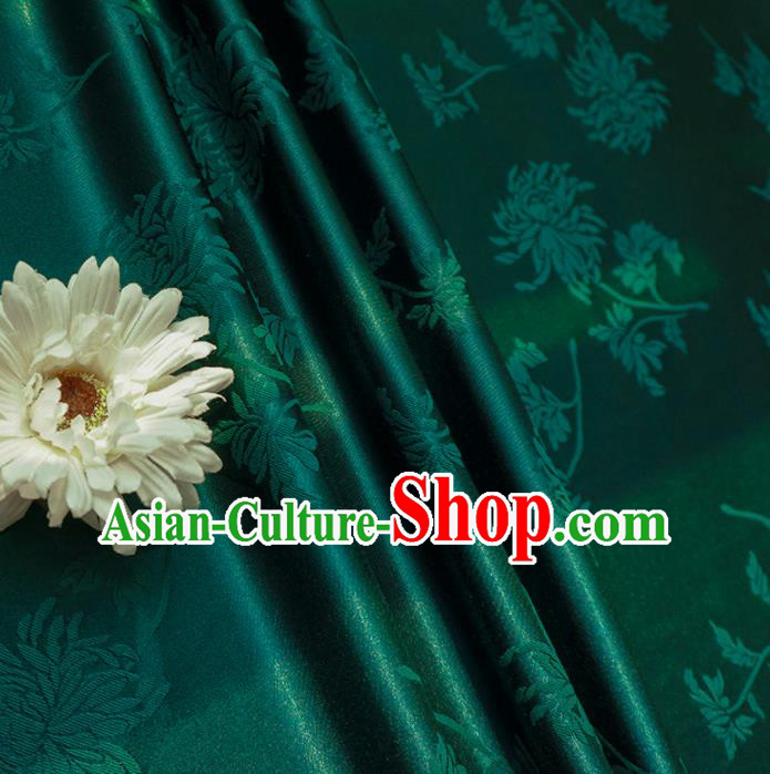 Chinese Traditional Chrysanthemum Pattern Atrovirens Satin Hanfu Fabric Silk Fabric Hanfu Dress Material