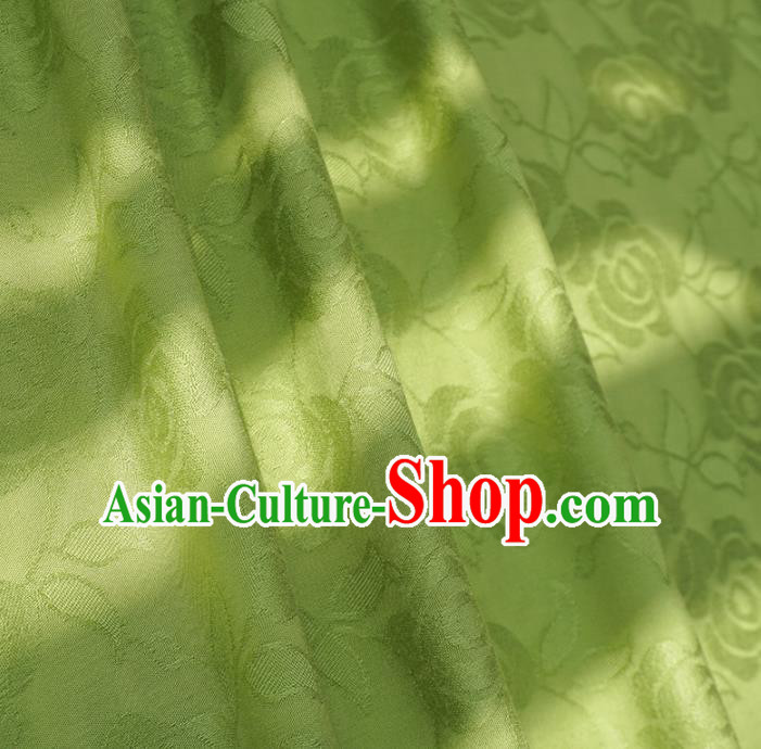 Chinese Traditional Classical Roses Pattern Green Cotton Fabric Imitation Silk Fabric Hanfu Dress Material