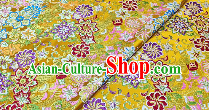 Japanese Traditional Pattern Atrovirens Kimono Yellow Brocade Fabric Tapestry Satin Fabric Nishijin Material